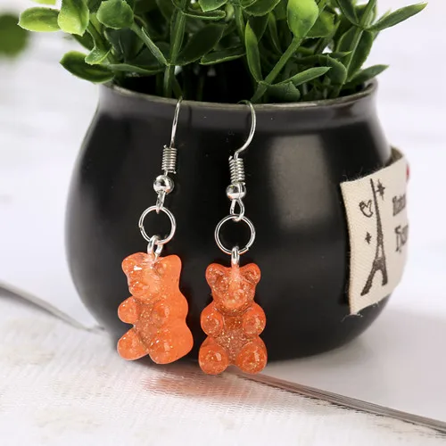 1Pair  Women Drop Earrings  Glitter Gummy Bear Crafts Multicolor Resin Charms Fashion Jewelry Diy Making as picture