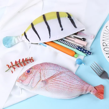 

1PC Creative Fish Shape Pencil Case Largr Capacity Korea Style Cloth Pencil Bags School Stationery Supplies Gifts