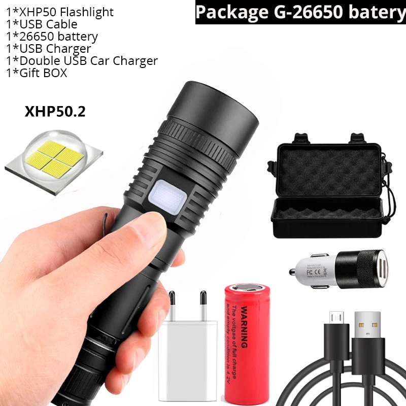 Ультра Мощная Xlamp XHP50.2 фонарик USB Перезаряжаемые светодиодный фонарь XHP70.2 зум XHP50 Фонари использовать 18650 26650 Батарея - Испускаемый цвет: Package G