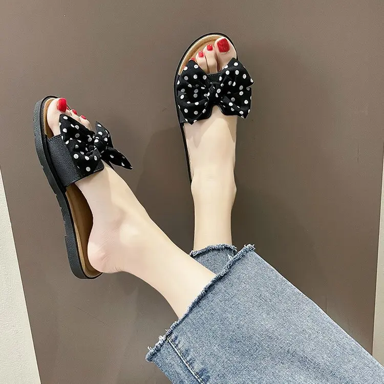 

Шлепанцы женские с бантом, сланцы, сланцы, нескользящая подошва, летняя уличная пляжная обувь
