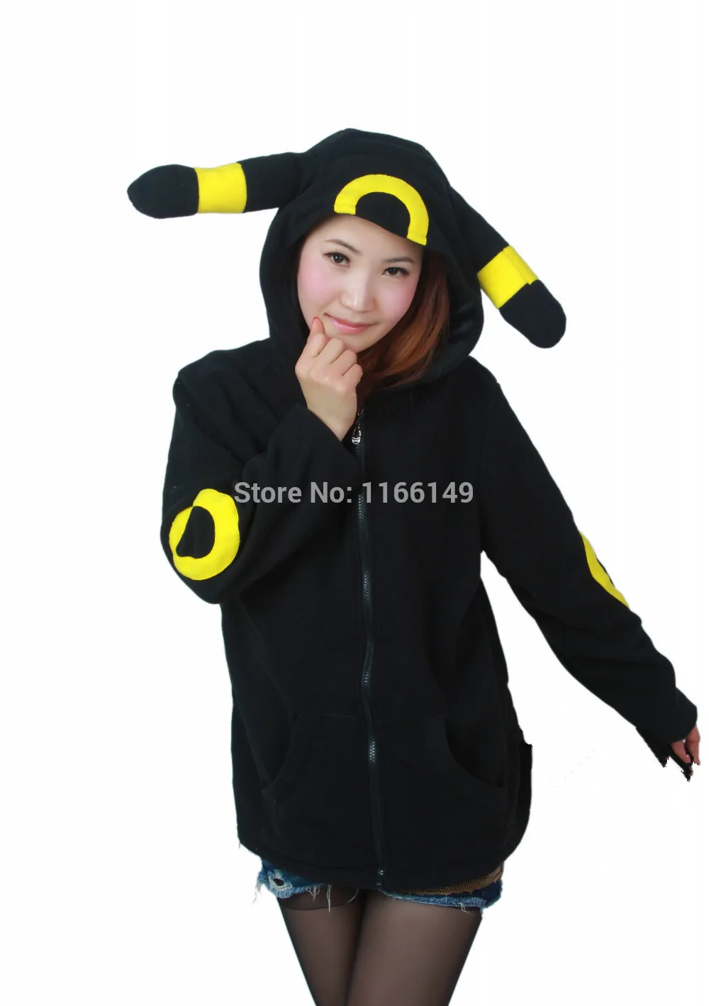 Черная толстовка с капюшоном для косплея животных Аниме монстр Umbreon свитшоты