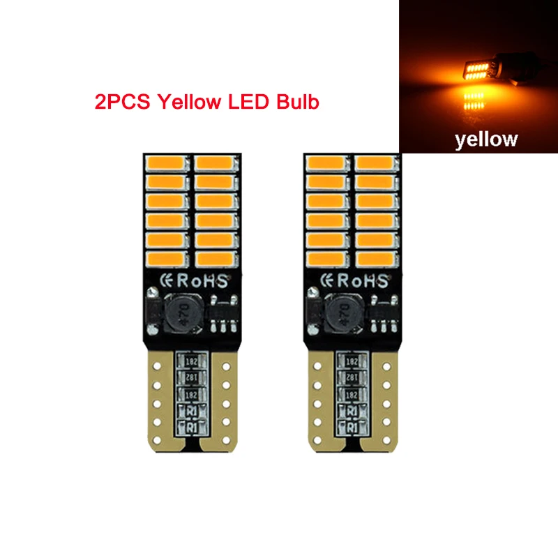 Yellow 2 шт. T10 Светодиодный лампочки Canbus 5W5 автомобиля W5W светодиодный световой сигнал 12V 6000K Автомобильный Клин Сторона черная интерьер купольные лампы для чтения 4014 24SMD белого и красного цветов - Испускаемый цвет: Yellow