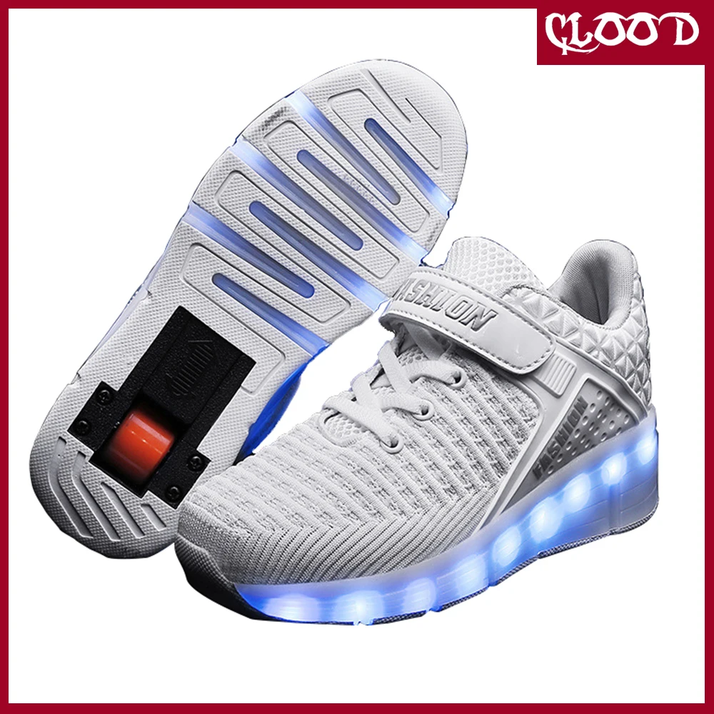 

CLOOD Sneakers with wheels 2020 off white LED glowing roller shoes Cool fashion dual-purpose deformation shoes Casual sneaker