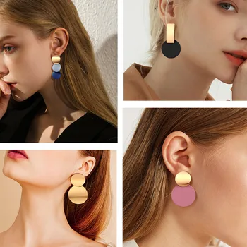 

ZWC 2019 Fashion Korean Vintage Statement Drop Earrings For Women Wedding Big Geometric Metal Hanging Dangle Earrings Jewelry