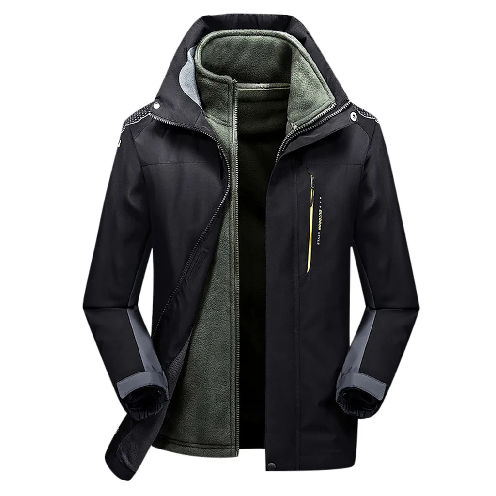 Men Fashion Hoodie Hat Detachable Windbreaker Waterproof Jacket Breathable Sport Outdoor Coat Softshell Fleece Jacket Mujer - Цвет: Черный
