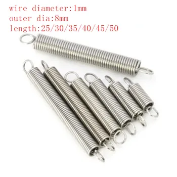

2pcs 1.0*8*L stainless steel Tension spring with a hook extension outer dia 6mm spring length 20mm to 60mm