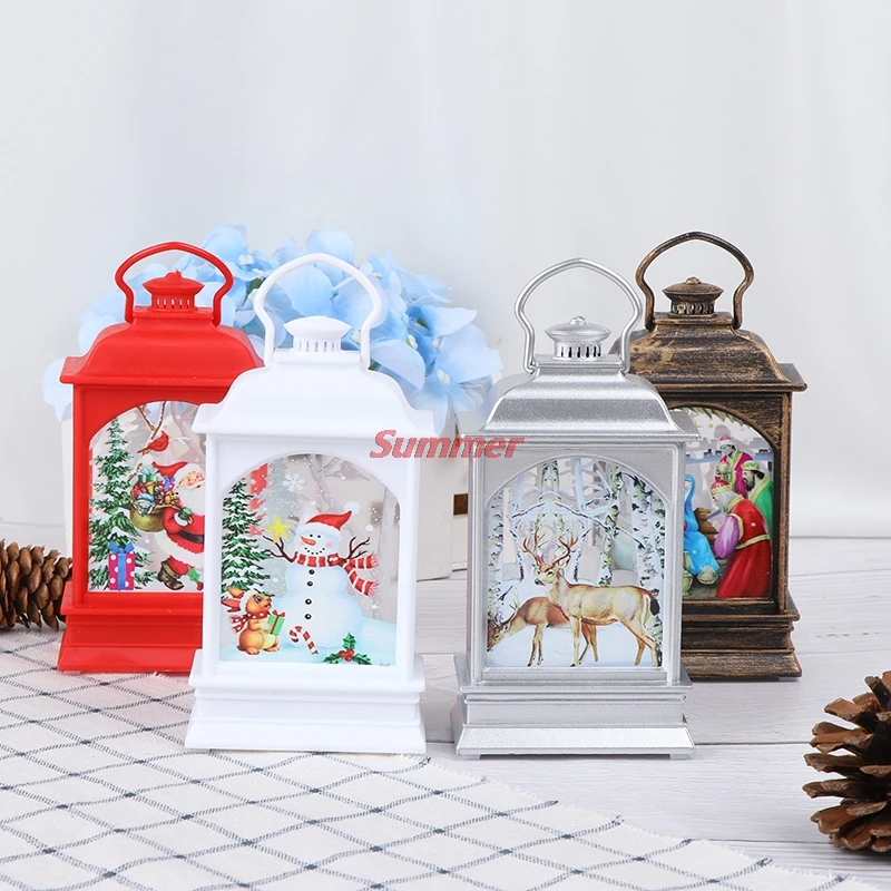 1Pc Christmas Decoration Light Ornament Painted Wind Lamp Hanging Candlestick Garden