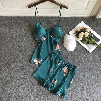 

FZSLCYIYI Sexy Sling Pajamas Womens Printed Flamingo Casual Nightwear Homewear V Neck Tops Womens Shorts Sleepwear Tops