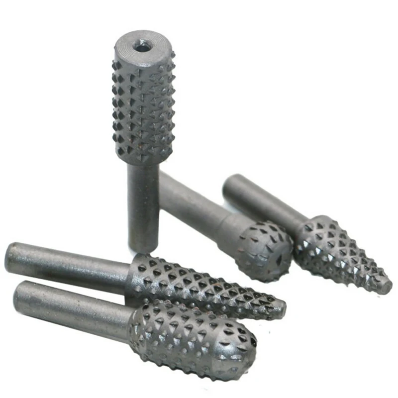 5pcs Woodworking rasp chisel shaped rotating embossed grinding head engraving pattern cutter milling hss Power Tools wood drill