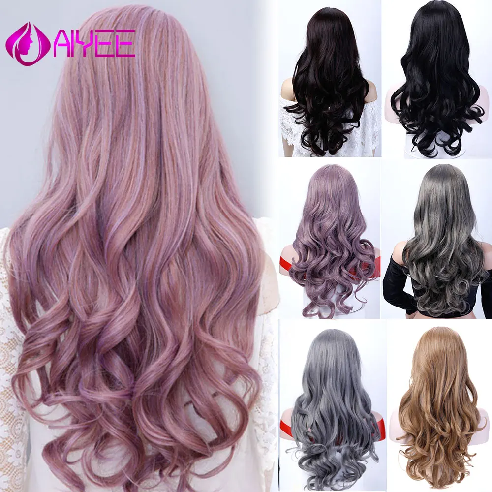 

AIYEE 26''22'' Middle Part Heat Resistant Cosplay Wave Blonde Wig Long Straight Ombre Black Purple Green Colors Synthetic Wig