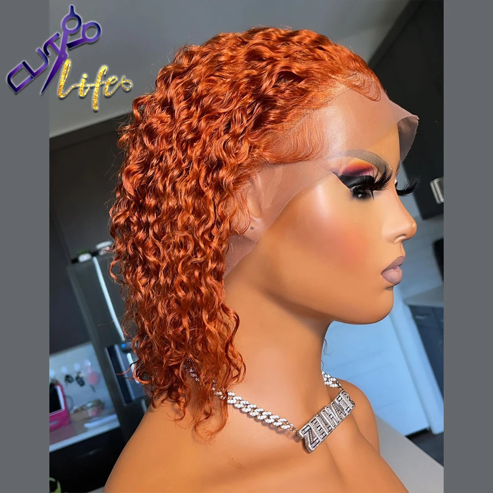 Curly Bob Wig Ombre Lace Frontal Human Hair Wigs Remy Water Wave Ginger Color Wig With Baby Hair PrePlucked For Black Women