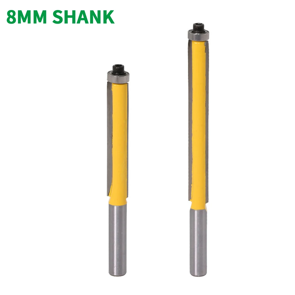 

1PC 8MM Shank Milling Cutter Wood Carving Long Blade Flush Bit Flush Trim Router Bit End Bearing For Woodworking Cutting Tool