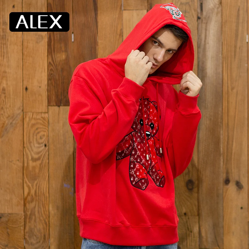 Alex Plein толстовки для мужчин с мишкой Тедди полотенце вышивкой уличная одна штука