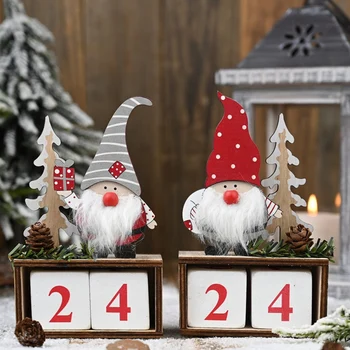 

New Christmas Ornament Wooden Santa Claus and Number Christmas Articles Table Ornaments Decoration For Home Party Xmas Items