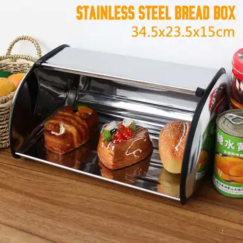 

Roll Top Bread Box Storage Bin Keeper Stainless Steel Food Storage Container Kitchen Pastry Bread Baking Holder Kitchen Supplies