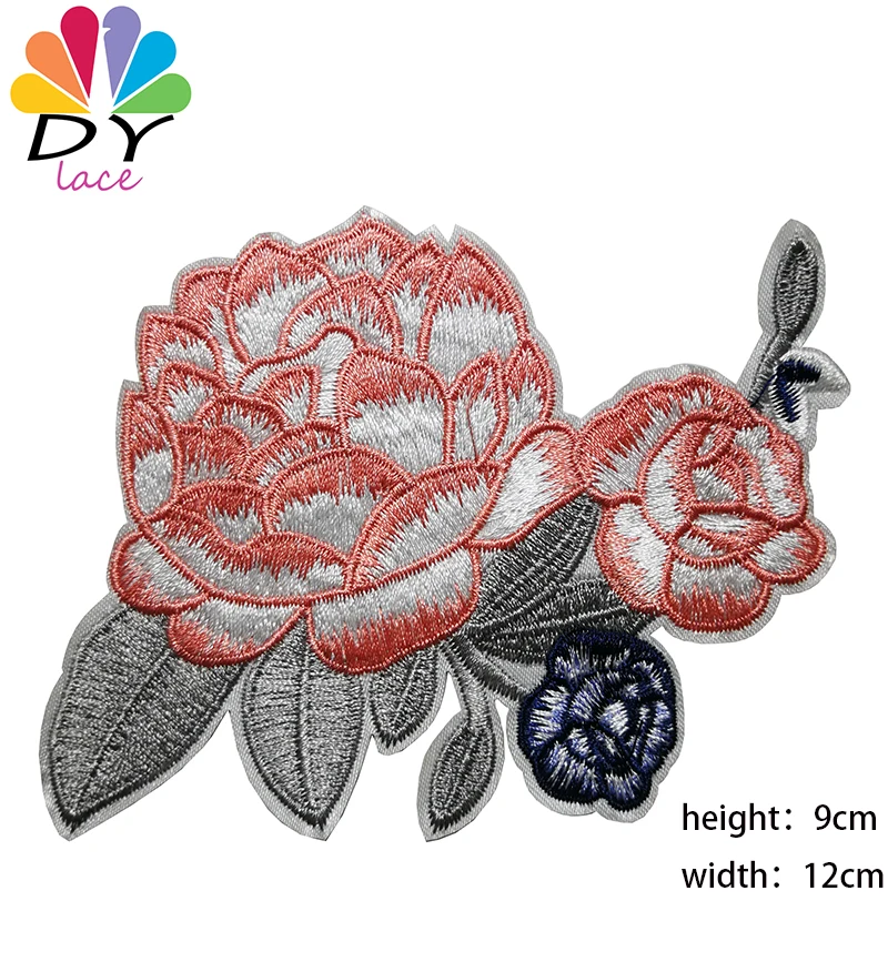 

1pc pink flower Biker Patches for Clothes Iron on Clothing Letter Appliques Skull Star Stripes Embroidered Sticker Round Badge