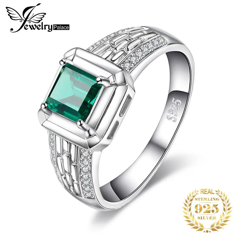 JewelryPalace для мужчин Роскошные создан нано русский изумруд кольцо на свадебный Юбилей 925 пробы серебро