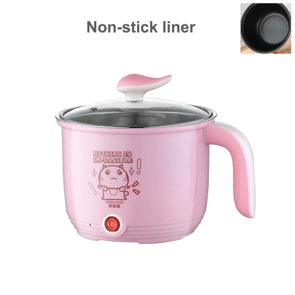 pink As shown DIDIHOU 220 В мини многофункциональная электрическая кухонная кастрюля, однослойная/двухслойная мультиэлектрическая рисоварка - Цвет: pink As shown