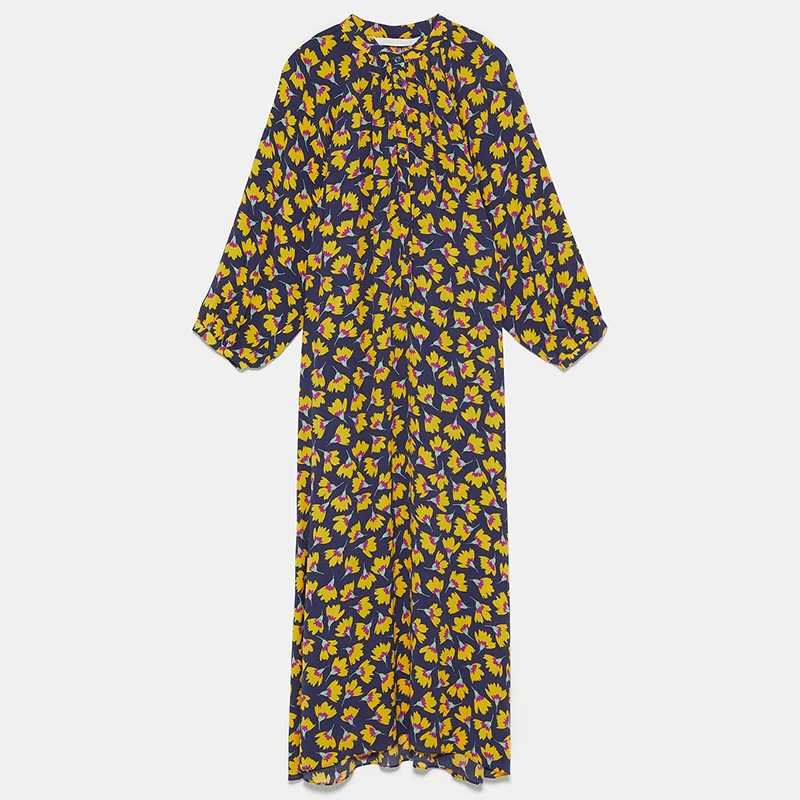 ZA платье с принтом мода осень зима Boho женское элегантное корейское Длинное свободное платье с цветочным принтом вечерние подарки для друзей оптом - Цвет: 1