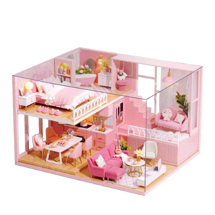 Рождественский подарок Diy кукольный дом мебель Diy Миниатюрный 3D Деревянный Miniaturas кукольный домик игрушки для детей подарки на день рождения - Color: L030 With Dust Cover