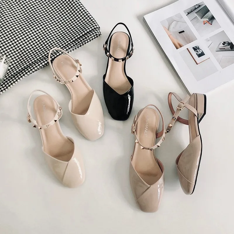 

Sandals Women's 2019 Spring New Style Square Head Grandma Shoes A- line with Shoes Women's Chunky-Heel Closed-toe WOMEN'S Sandal