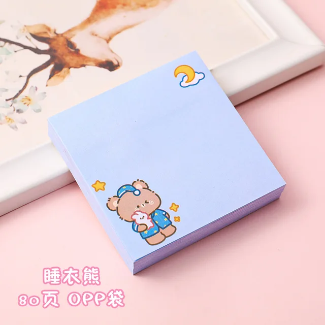 80Page Mint Rabbit Sticky Notes Cute Bunny Student Cartoon Can Tear Memo Pads Kawaii Stationery Office School Supplies Notebook 6 Pajama bear