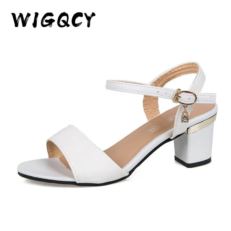 Women High Heels Sandals 42 Size Rhinestone Drop Square Heel Open Toe