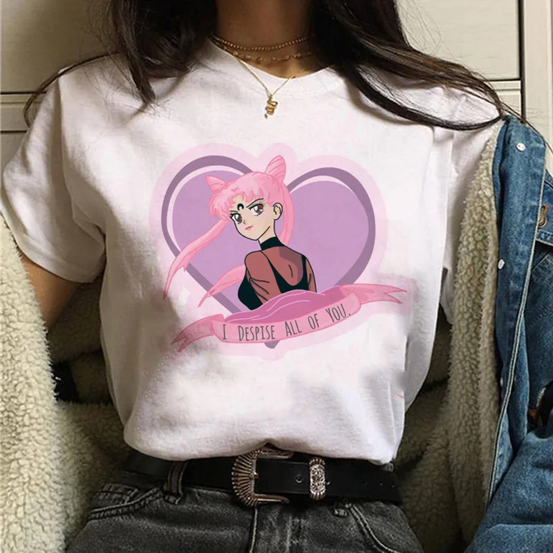 Сейлор Мун футболка Милая женская кошка harajuku ulzzang 90s футболка гранж каваи корейский стиль графическая футболка Женские футболки с принтом