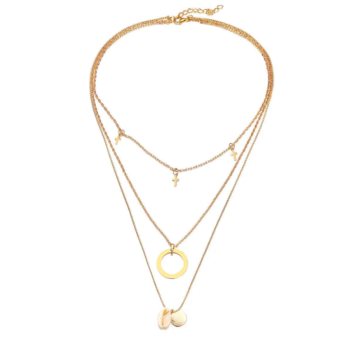 Европа и США новое ожерелье креативное Ретро простое звезда диск Вертикальная подвеска многослойное четырехслойное ожерелье для женщин - Окраска металла: Чистый золотой цвет