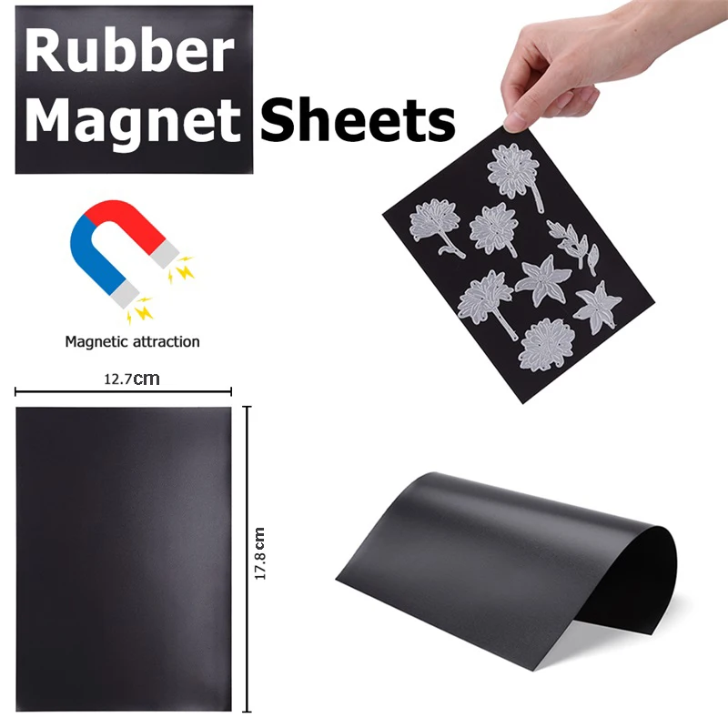 7*5Inch Rubber Soft Magnet Sheet Easy Convenient To Paste Self Adhesive Sticker Black Magnetic Mats for Cutting Dies Storage