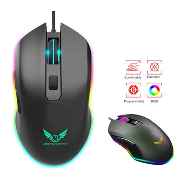 

6400DPI Gamimg Mouse RGB LED Breathing Backlight Wired Macro Ergonomic Mouse Gamer 6 keys Programmable For Pubg Mobile Computer