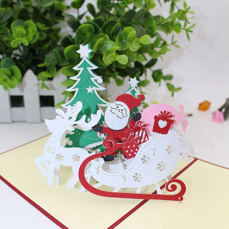  3D Handmade 2019 Merry Christmas Tree Reindeer Santa Claus Paper Invitation Greeting Cards PostCard - 4.00022E+12