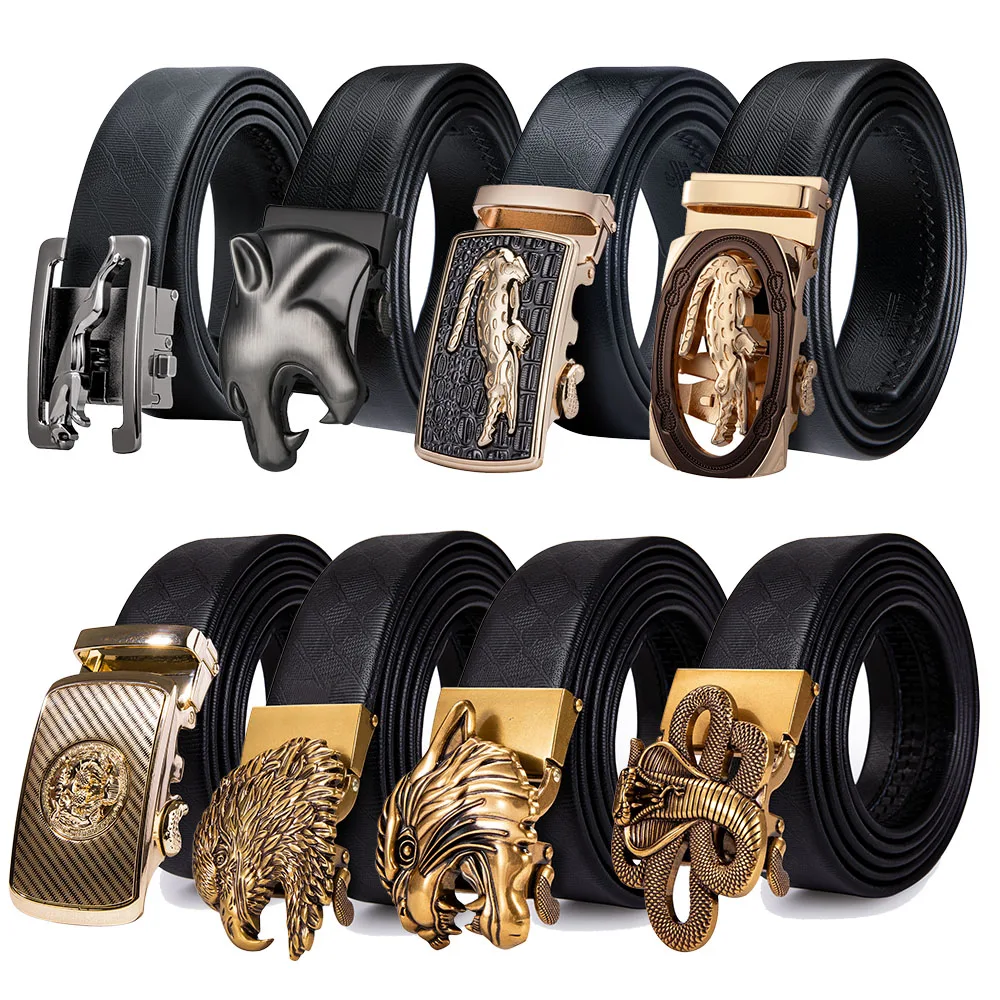 

Barry.Wang 110cm-160cm Fashion Designer Automatic Buckle LeopardGenuine Leather Belts Business Male Alloy Buckle Belts For Men