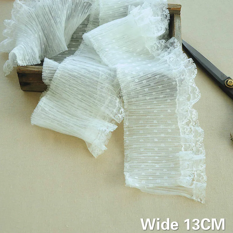 

13CM Wide Double Layers 3d Flowers Embroidered Guipure Lace Fabric Elastic Ruffle Trim Fringe Ribbon Wedding DIY Sewing Supplies
