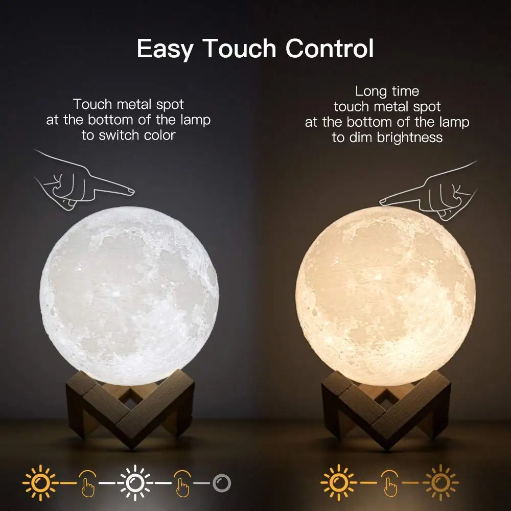  Night Light Moon Lamp Touch Switch LED 3D Print Rechargeable Christmas Lights Outdoor Christmas Dec - 4000134197372