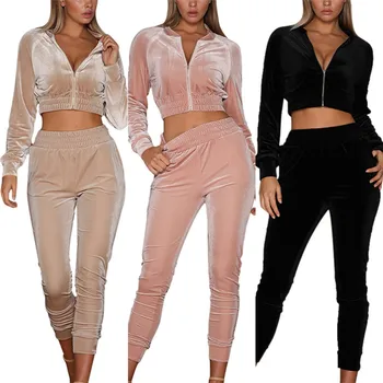 

Women Spritnt Autumn Outfits V Collar Long Sleeve Loose Elastic Zipper Tops High Waist Home Gym Pants Ladies Clothes Suits