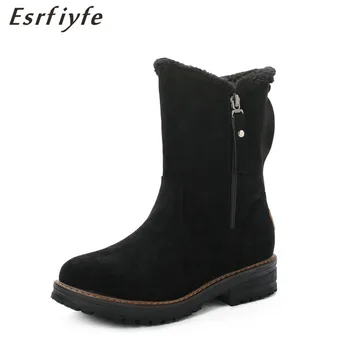 

ESRFIYFE 2020 New Women's Snow Boots Winter Cow Suede Warm Boots Thick Heels Platform Boots Short Bootie Zipper Outside Shoes
