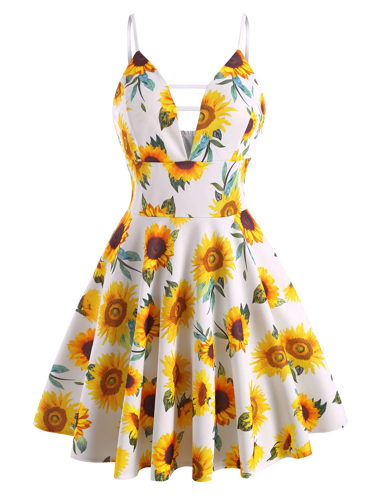 Fashion  Women Summer Sleeveless Sunflower Print Lady Casual Beach Mini Dress 