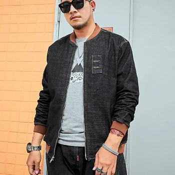 

Motorcycle Jacket Trendy Tops Large Size M-8XL Men Loose Denim Jacket Add fertilizer increase elastic baseball uniform Coat