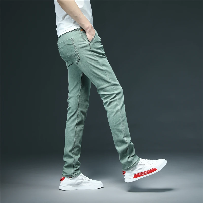 Vaqueros elásticos de algodón para hombre, jeans ajustados de estilo universitario, a la moda, para jóvenes, primavera y verano, 2021