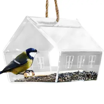 

House Styling Hanging Removable Bird Feeder Clear Glass Window Seed Tray Durable 449E