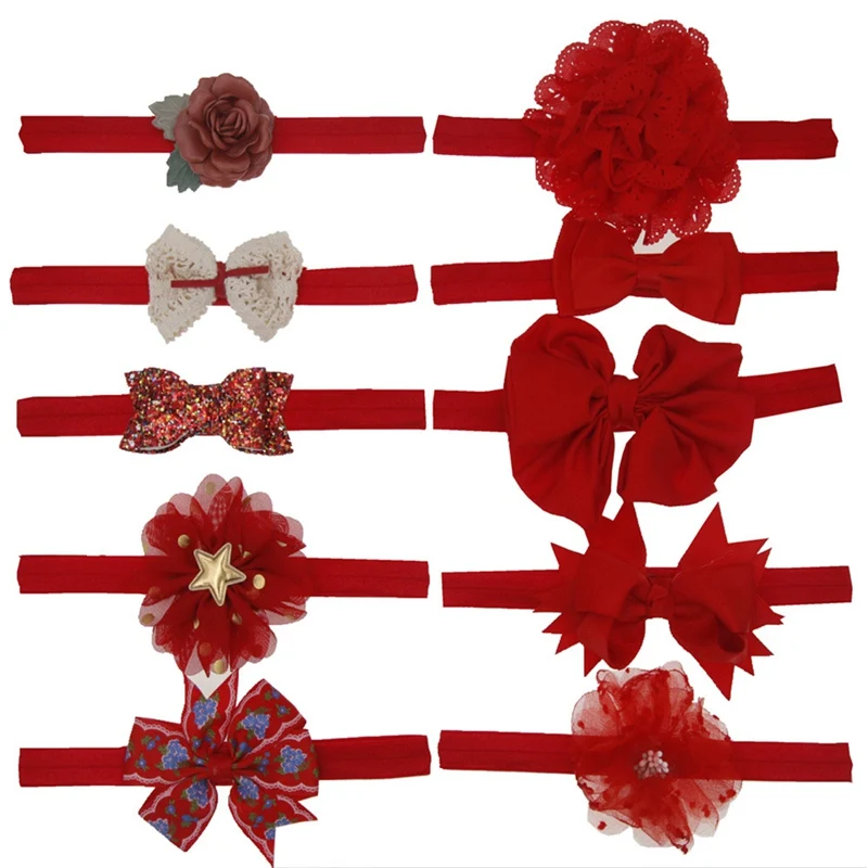 10pcs/pack Children Girl Headdress Bow Flower Shape Headband Headdress Set Baby Hair Accessorie