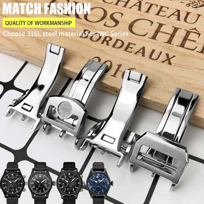 316L Stainless Steel 18mm Deployment Watch Buckle fit for IWC Big Pilot Spitfire Leather Watchband Folding Clasp Free Tools | Наручные