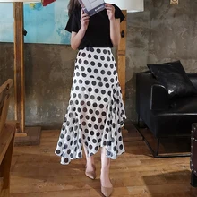 Высокая талия Новая женская труба юбка в горошек Сплит Нерегулярные женские длинные юбки