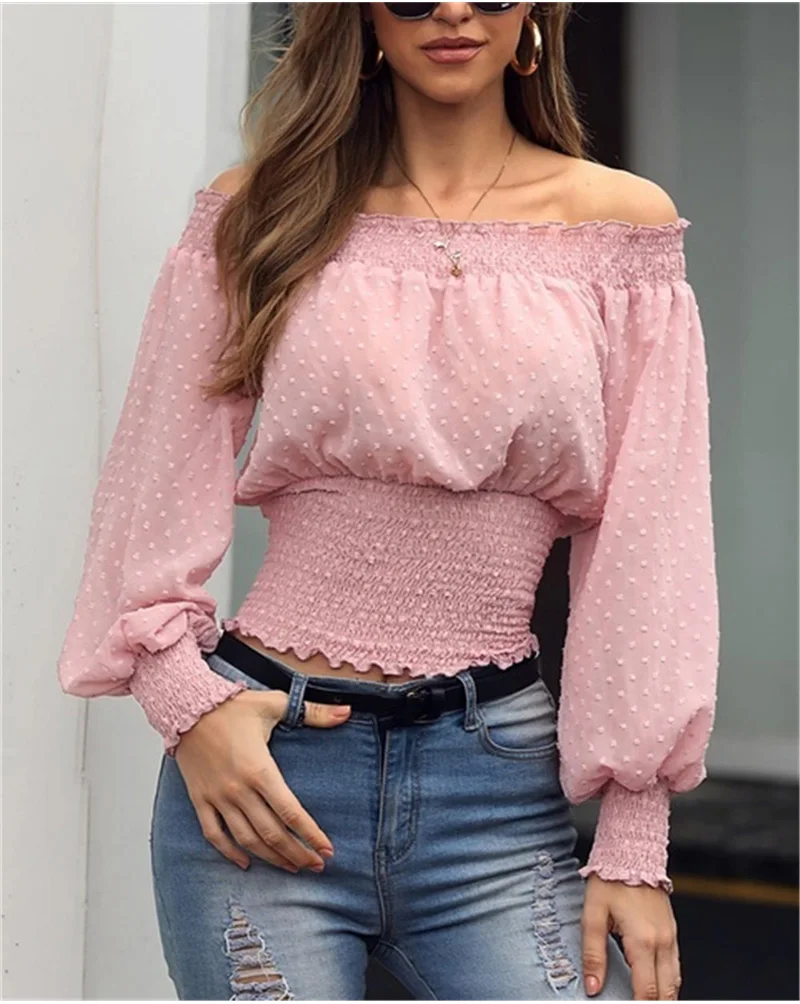 Blusa de manga con hombros para mujer, camisa de moda Bohemia para playa, Tops y blusas elegantes de lunares, ropa de para mujer|Blusas y camisas| AliExpress