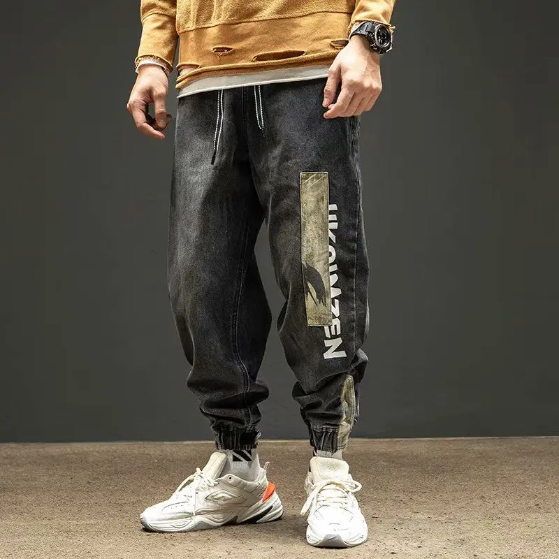5XL Throwback Mens Jeans Pants Retro Patchwork Man Camo Loose Trousers Multi-pocket Jogger Formal Cargo Elastic Waist | Мужская одежда