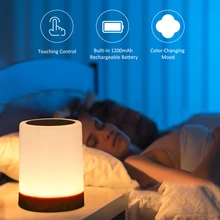 Lámpara de mesita de noche con Control táctil, recargable por USB, regulable, blanco cálido y RGB, para sala de estar, dormitorio y oficina