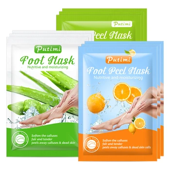 

PUTIMI 6pcs=3pair Lemon/Aloe Foot Mask Remove Dead Skin Heels Foot Peeling Mask for Foot Exfoliating Socks for Pedicure Socks