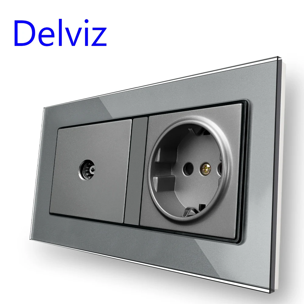Delviz Double Power Socket, Tempered Crystal Glass Panel, USB charging interface, 146mm x 86mm, EU standard Wall Embedded socket