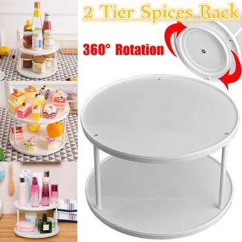 

2 Tier 360 Degree Rotating Spices Fruit Tray Turning Table Cake Spice Rack Hold Organizer Home Kitchen Storage Rack Stand Basket